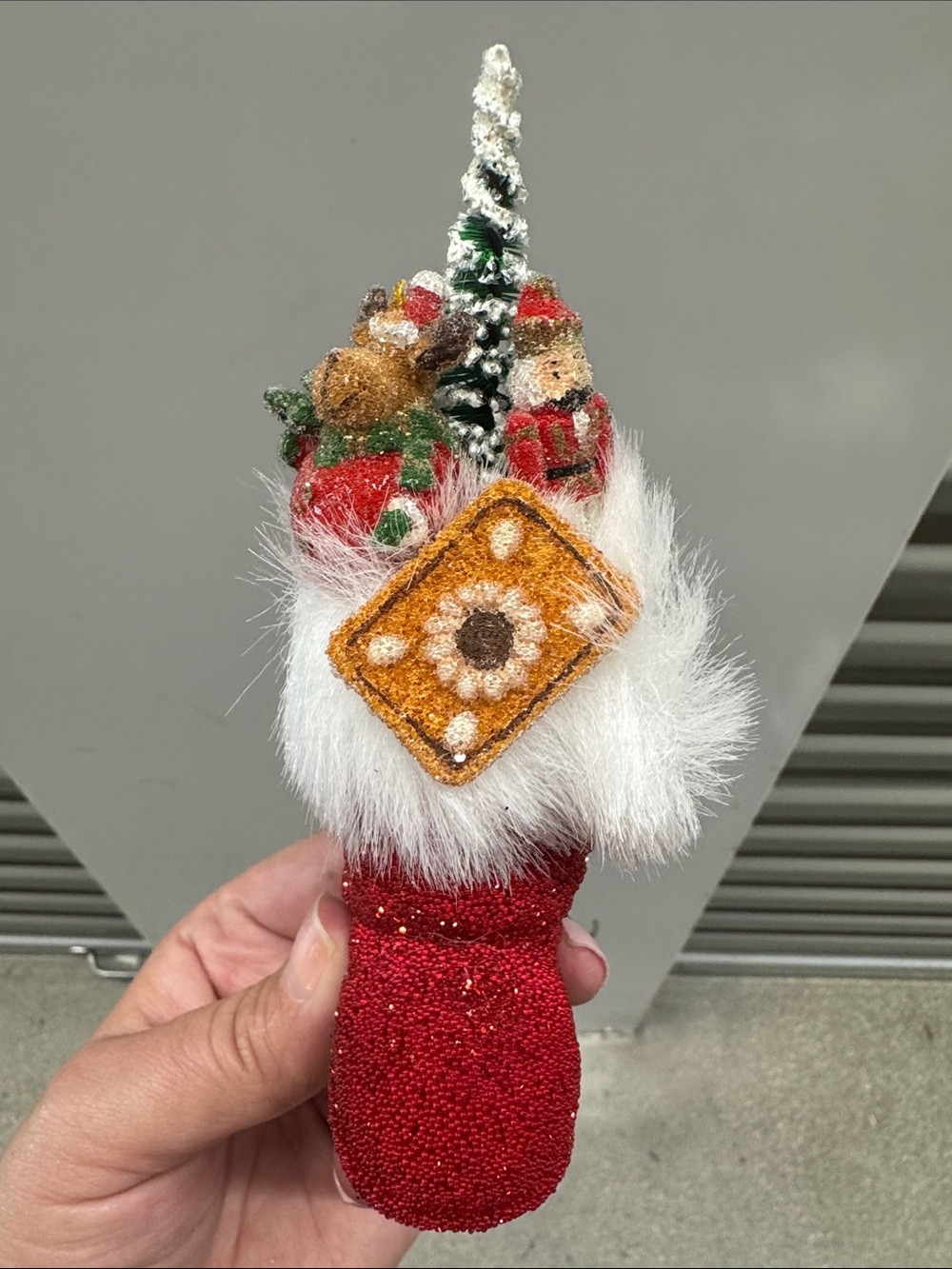 Festive Red Santa Stocking Ornament with White Fur Trim